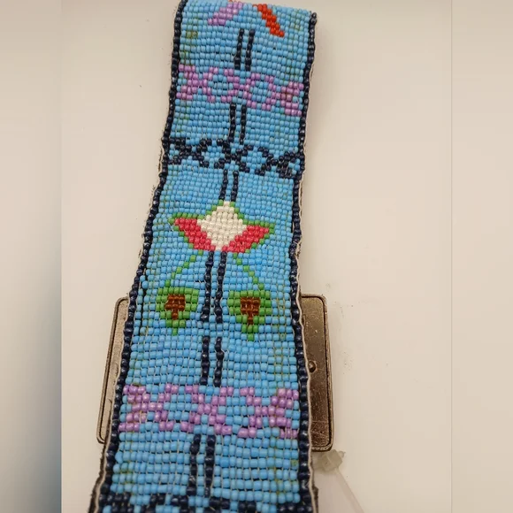 RAJ Beaded Belt - Animal & Flower Designs Sky Blue Multi Color NEW WITH TAGS - Picture 3 of 13